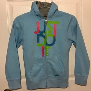 NIKE Kids Blue "Just Do It" Zip-up Hoodie Size M